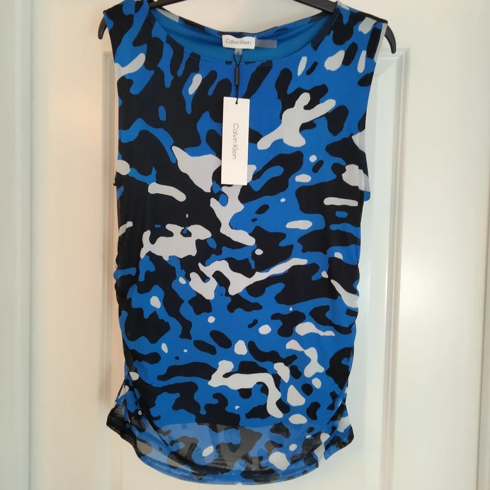 NWT XL Calvin Klein Blue Camo Sleeveless Top - Picture 9 of 10